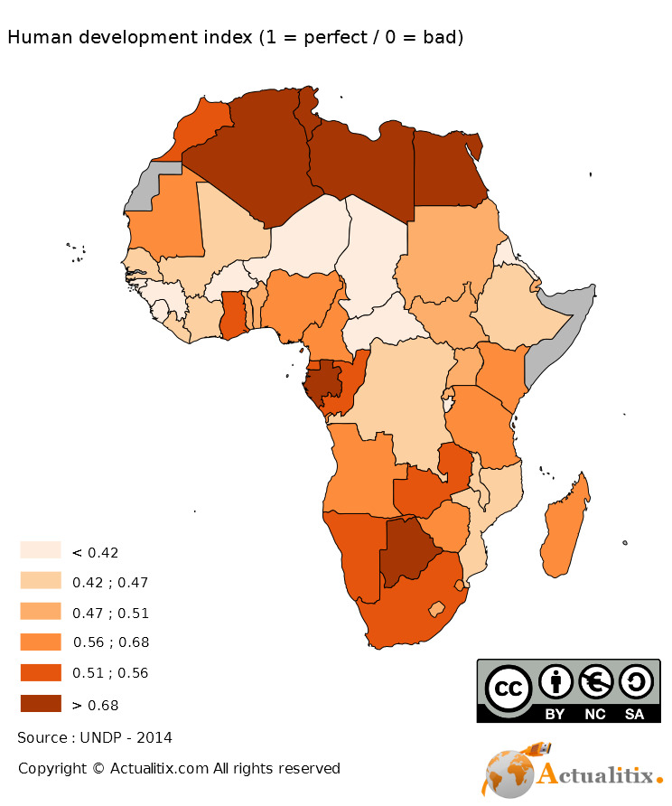 <p>Der afrikanische Kontinent im Human Development-Index 2014. </p>
